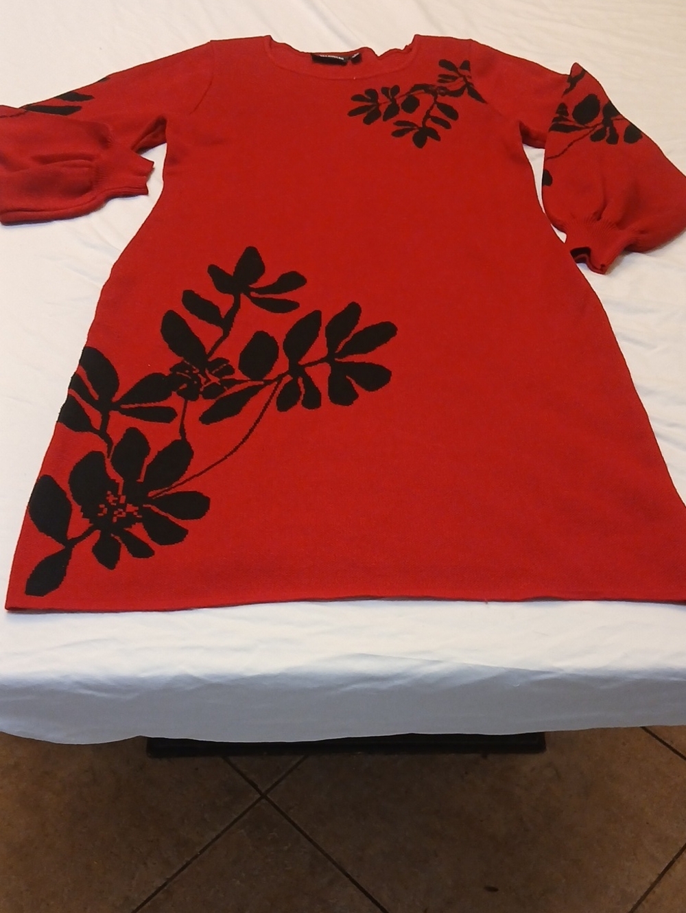 Red Floral Knit Sweater Dress - Women's